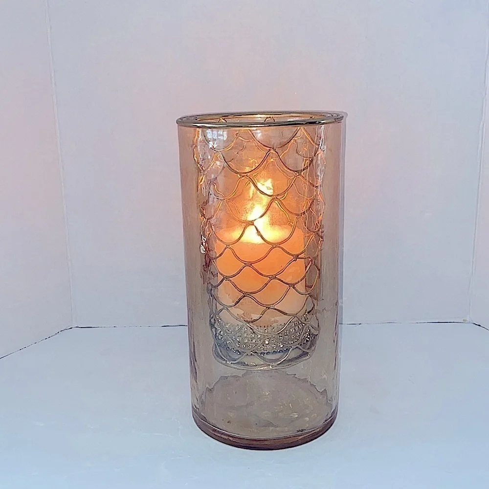 Large Glass & Metal Gold Candle Holder